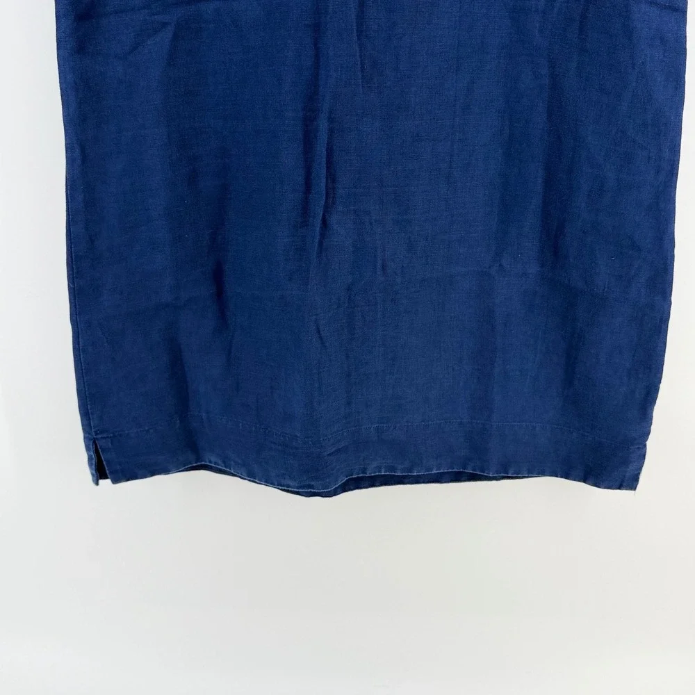 Lauren Ralph Lauren 100% Linen Blue Shift Dress Pockets‎ Short Sleeve Size 6